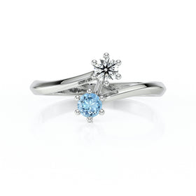 Solitaire aigue-marine diamant Toi et Moi - 6 Griffes