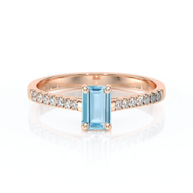 Solitaire accompagné aigue-marine et diamant Divine Idylle - 3