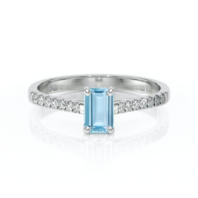 Solitaire accompagné aigue-marine et diamant Divine Idylle - 3