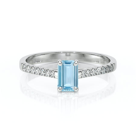 Solitaire accompagné aigue-marine et diamant Divine Idylle - 3