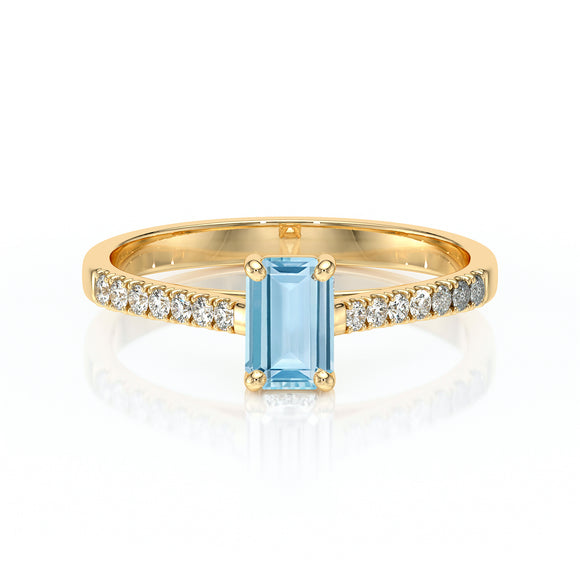 Solitaire accompagné aigue-marine et diamant Divine Idylle - 3