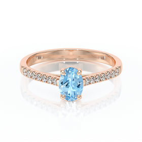 Solitaire accompagné aigue-marine et diamant Divine Idylle - 4