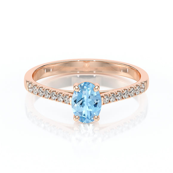 Solitaire accompagné aigue-marine et diamant Divine Idylle - 4