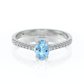 Solitaire accompagné aigue-marine et diamant Divine Idylle - 4