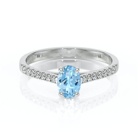 Solitaire accompagné aigue-marine et diamant Divine Idylle - 4