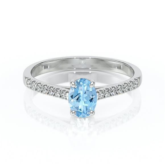 Solitaire accompagné aigue-marine et diamant Divine Idylle - 4