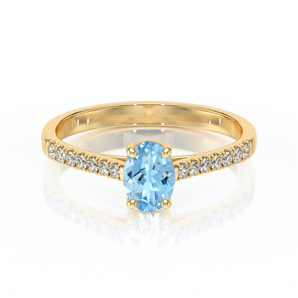 Solitaire accompagné aigue-marine et diamant Divine Idylle - 4