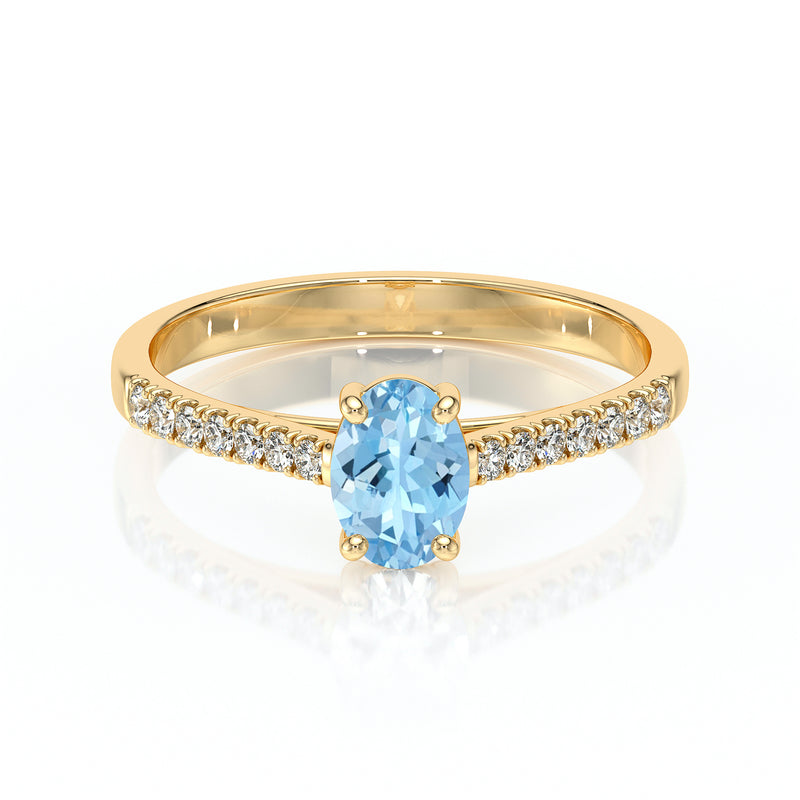 Solitaire accompagné aigue-marine et diamant Divine Idylle - 4