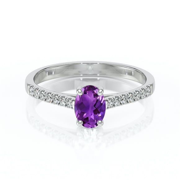 Solitaire accompagné améthyste et diamant Divine Idylle - 4