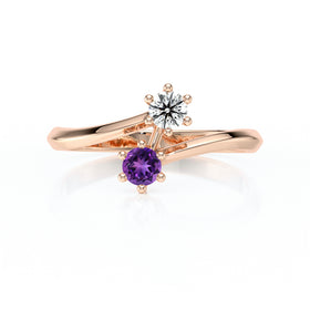 Solitaire améthyste diamant Toi et Moi - 6 Griffes