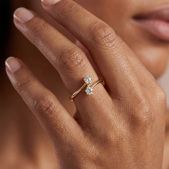Solitaire saphir rose diamant Toi et Moi - 6 Griffes