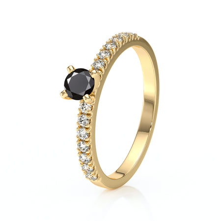Solitaire accompagné diamant noir et diamant Divine Idylle - 1