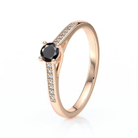Solitaire accompagné diamant noir et diamant Pluie d’étoiles - 4