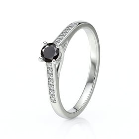 Solitaire accompagné diamant noir et diamant Pluie d’étoiles - 4