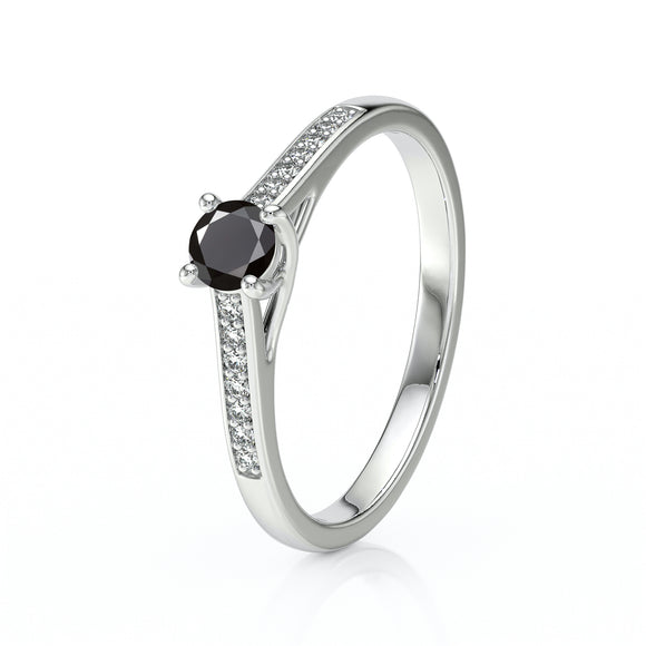 Solitaire accompagné diamant noir et diamant Pluie d’étoiles - 4