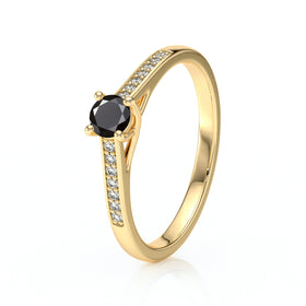 Solitaire accompagné diamant noir et diamant Pluie d’étoiles - 4