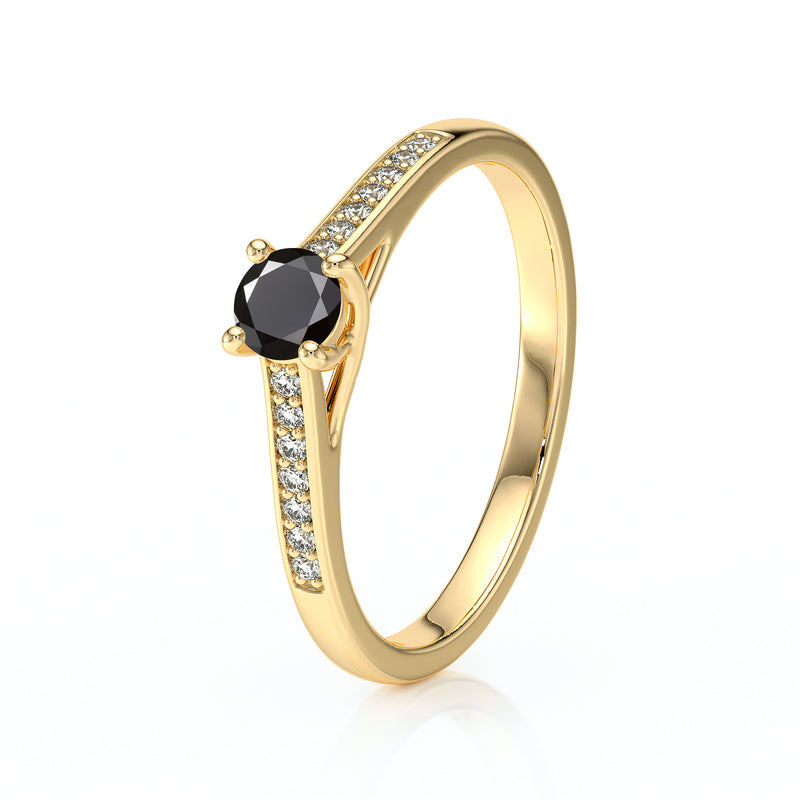 Solitaire accompagné diamant noir et diamant Pluie d’étoiles - 4