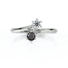 Solitaire diamant noir Toi et Moi - 6 Griffes