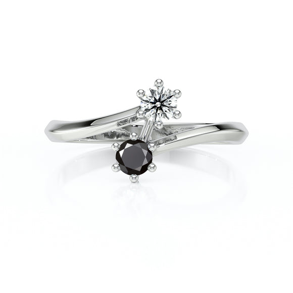 Solitaire diamant noir Toi et Moi - 6 Griffes