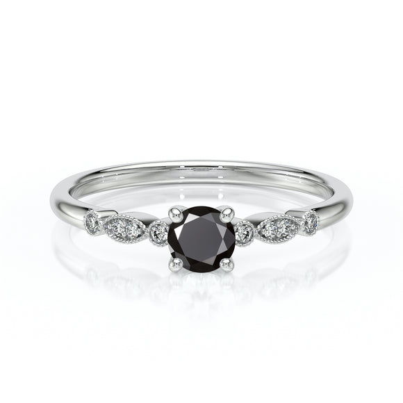 Solitaire accompagné diamant noir et diamant Pluie d’étoiles - 9