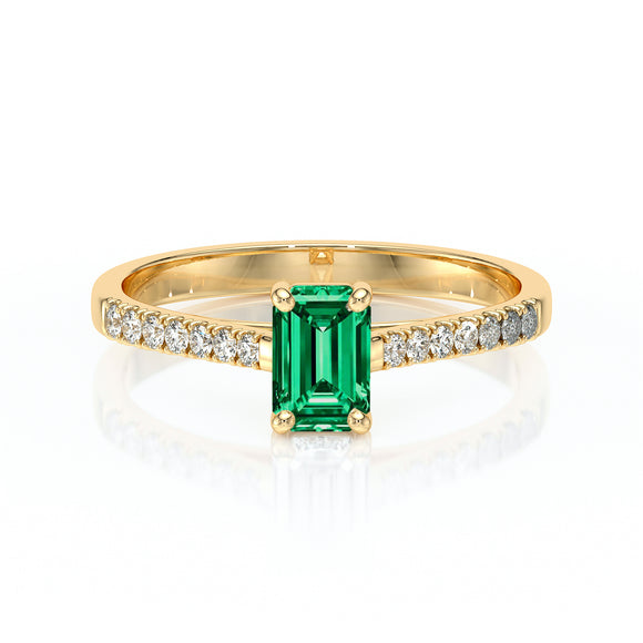 Solitaire accompagné émeraude et diamant Divine Idylle - 3