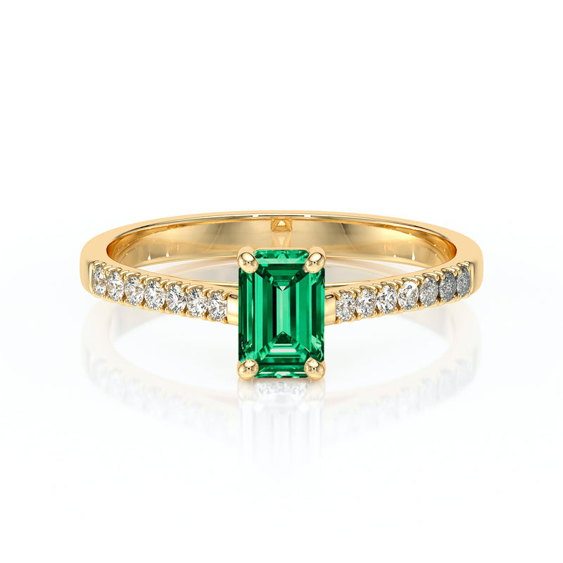 Solitaire accompagné émeraude et diamant Divine Idylle - 3