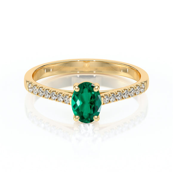 Solitaire accompagné émeraude et diamant Divine Idylle - 4