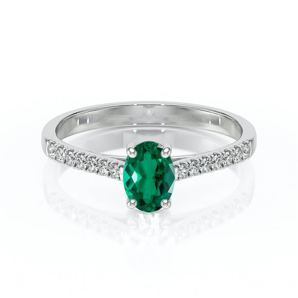 Solitaire accompagné émeraude et diamant Divine Idylle - 4
