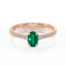 Solitaire accompagné émeraude et diamant Divine Idylle - 4