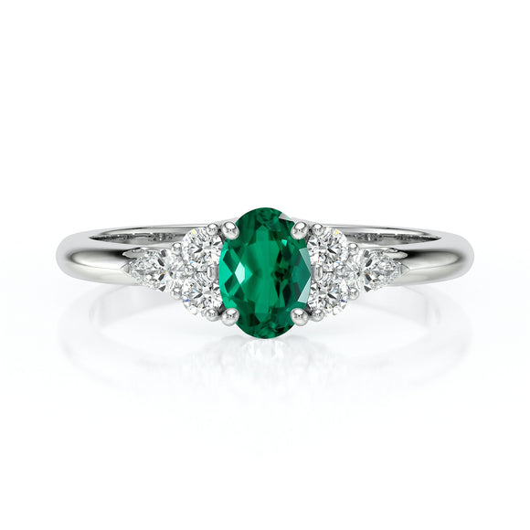 Solitaire accompagné émeraude diamant Divine Idylle - 5