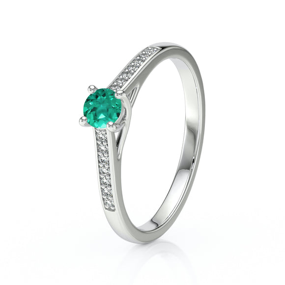 Solitaire accompagné émeraude et diamant Pluie d’étoiles - 4