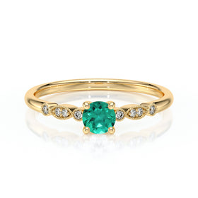 Solitaire accompagné émeraude et diamant Pluie d’étoiles - 9