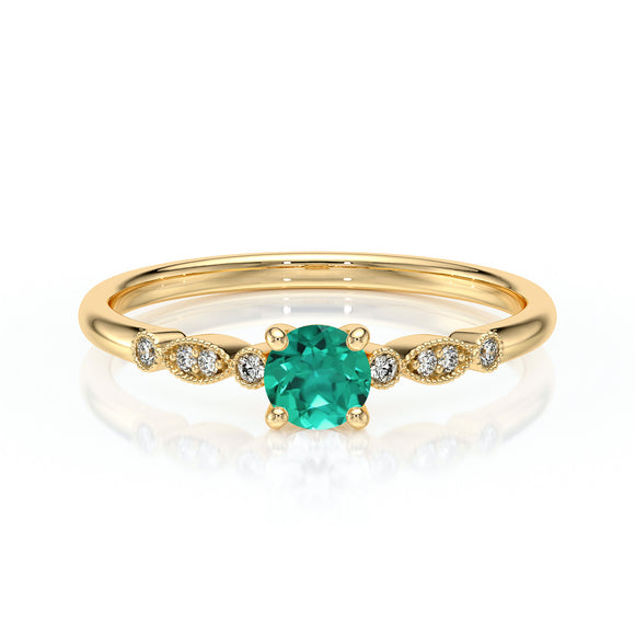 Solitaire accompagné émeraude et diamant Pluie d’étoiles - 9