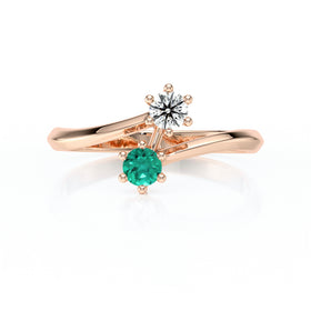 Solitaire émeraude diamant Toi et Moi - 6 Griffes
