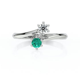 Solitaire émeraude diamant Toi et Moi - 6 Griffes