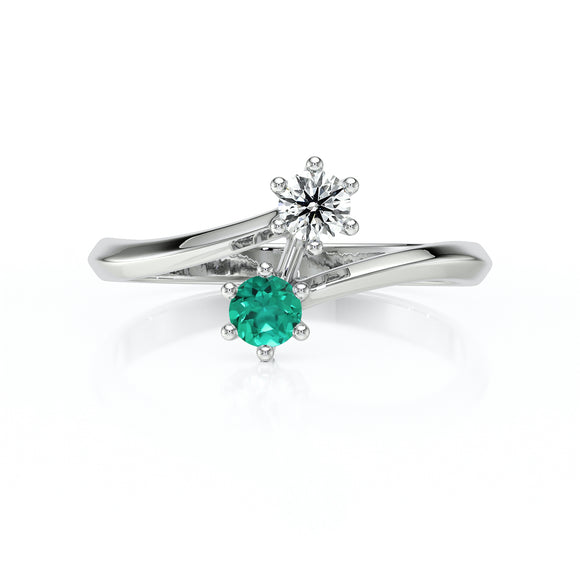 Solitaire émeraude diamant Toi et Moi - 6 Griffes