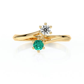 Solitaire émeraude diamant Toi et Moi - 6 Griffes