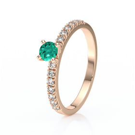 Solitaire accompagné émeraude et diamant Divine Idylle - 1