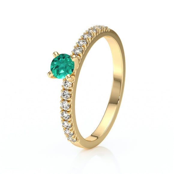 Solitaire accompagné émeraude et diamant Divine Idylle - 1