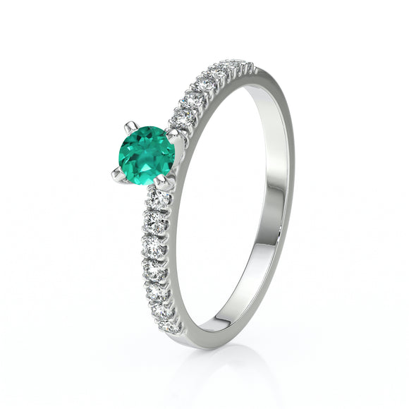 Solitaire accompagné émeraude et diamant Divine Idylle - 1