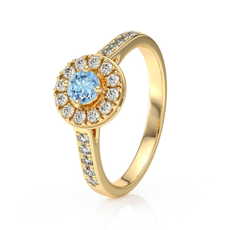Bague entourage aigue-marine et diamant Pour la Vie - 4
