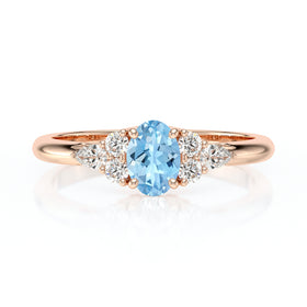 Solitaire accompagné aigue-marine diamant Divine Idylle - 5