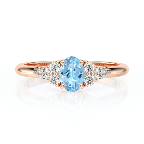 Solitaire accompagné aigue-marine diamant Divine Idylle - 5