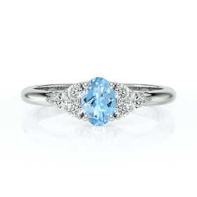Solitaire accompagné aigue-marine diamant Divine Idylle - 5