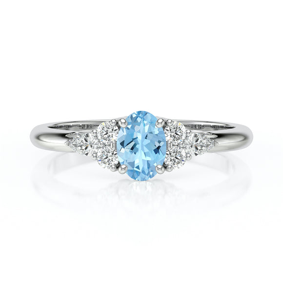 Solitaire accompagné aigue-marine diamant Divine Idylle - 5