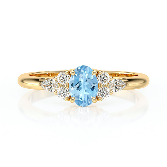 Solitaire accompagné aigue-marine diamant Divine Idylle - 5