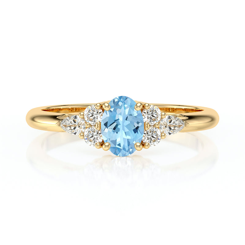 Solitaire accompagné aigue-marine diamant Divine Idylle - 5