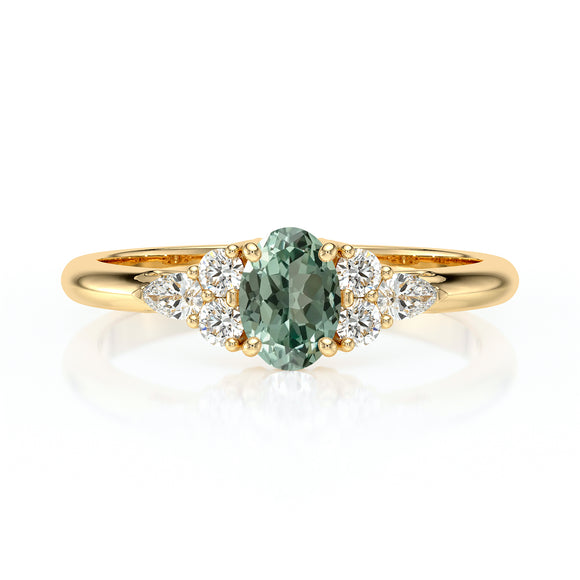 Solitaire accompagné saphir vert diamant Divine Idylle - 5