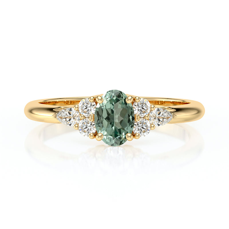 Solitaire accompagné saphir vert diamant Divine Idylle - 5
