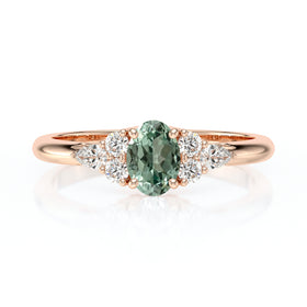Solitaire accompagné saphir vert diamant Divine Idylle - 5